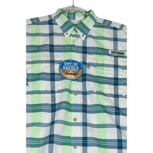 Columbia PFG NWT Omni Shade UPF 30 Men's M  Blue Green Vented Fishing Shirt Plai